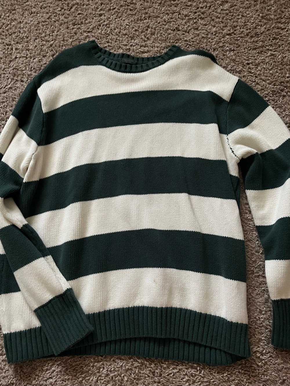 John Galt Dark Green Ribbed Sweater with Cream Accent